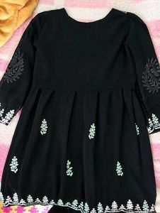 Elegant Black Kurta with White Embroidery