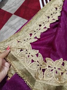 Elegant Purple Saree with Gold Border