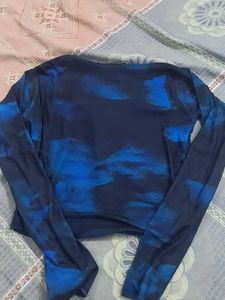 Mesh Blue Tie-Dye Long Sleeve Top