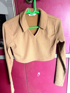 Ribbed Cropped Long Sleeve Top