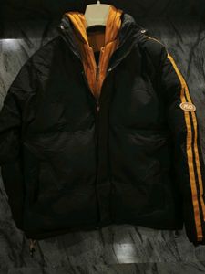 Men's Black Puffer Jacket with Orange Accents