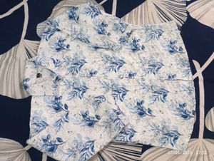 White n Blue Floral Print Top