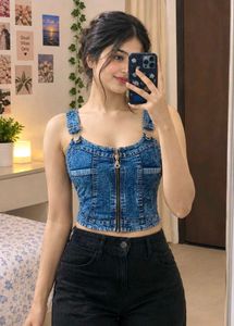Denim Zip-Up Crop Top
