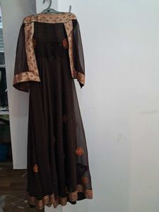 Elegant Brown Embroidered Gown