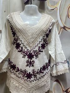 Embroidered V-Neck Cotton Kurta