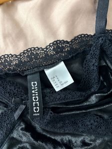 H &amp;M Black Velvet Lace Trim Dress