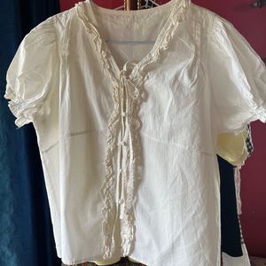 Cream Ruffled Button-Up Blouse
