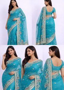 Elegant Turquoise Embellished Saree