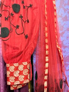 Red Embroidered Patiyala Pyjama