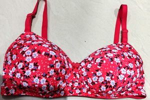 Red Floral Printed padded Bra | Size 32 | Adjustab