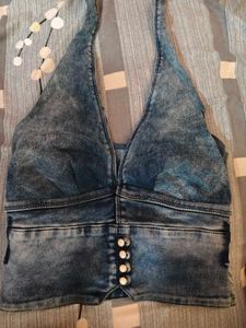 Denim Halter Neck Crop Top
