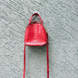 Red Croc Embossed Crossbody Bag