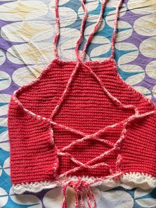 Red Crocheted Crop Top