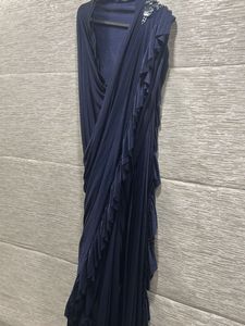 Elegant Navy Blue One -minute saree  with Embellis