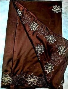 Brown pure crape silk saree