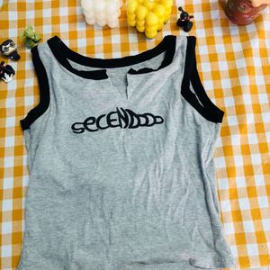 Grey Ribbed Tank Top with Black Trim