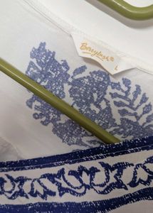 White Blue Print Wrap Top.
