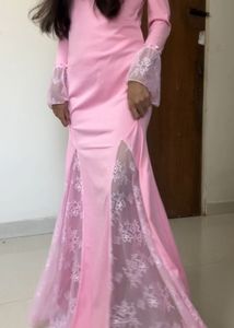 Elegant Pink Lace Trimmed Dress