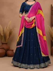 Elegant Blue Embellished Lehenga Choli