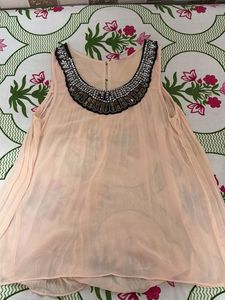 Sheer Beaded Neckline Top