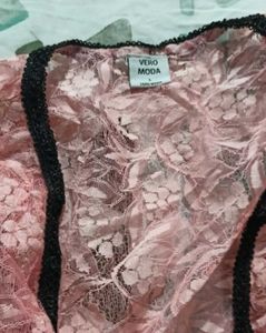 Chic Pink Lace Vest with Black Trim