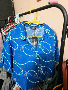 Blue Abstract Print Boxy Shirt