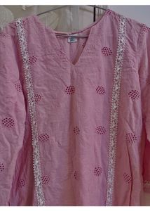 Pink cotton Embroidered Kurta
