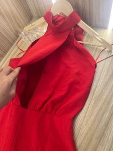 NEW ZARA Elegant Red Halter Neck Maxi Dress