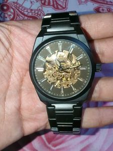 Men's Black Automatic Skeleton Watch