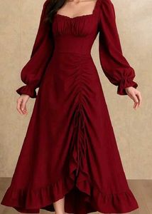 Elegant Red Ruched Midi Dress