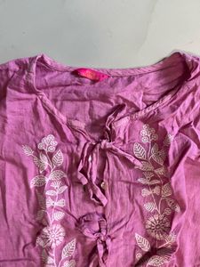 Pink Embroidered Tie-Up Top