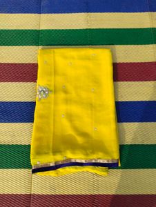 chiffon saree with velvet lace design