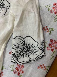 White Kurta with Black Floral Embroidery