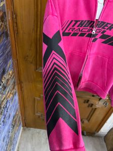 H&amp;M Racing Pink Graphic Print Zipper Hoodie