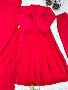 Vibrant Red Kurta Set with Dupatta