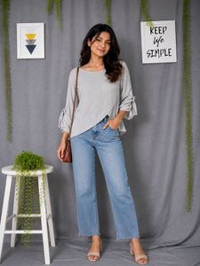 ZARA Stylish Grey Overlap Tunic Top