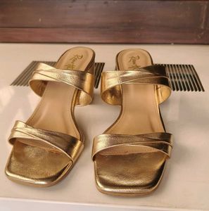 Raw Hide Gold Metallic Block Heel Sandals