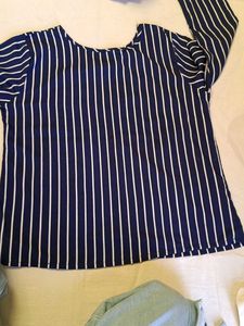 Navy &amp; White Striped Long Sleeve Top