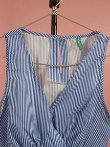Blue Striped Wrap Top