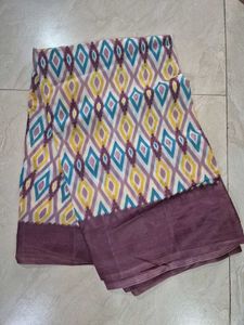Vibrant Geometric Print Cotton Saree