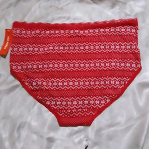 Red Patterned Briefs with Lace