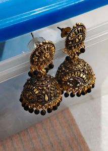 Elegant Jhumka Earrings with Black Beads
