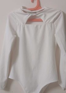 Chic White Cut-Out Long Sleeve Bodysuit