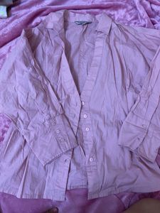 Pink Button-Down gathered shirt