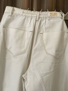 White Wide-Leg Pants with Contrast Stitching