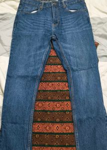 Blue Denim Jeans with Unique Print Panel