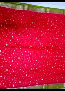 Elegant Red Saree with Golden Border