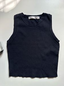 Zara Black Ribbed Cropped Tank Top
