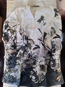 AND Floral Print V-Neck Linen Dress