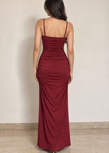 Elegant Red Ruched Maxi Dress